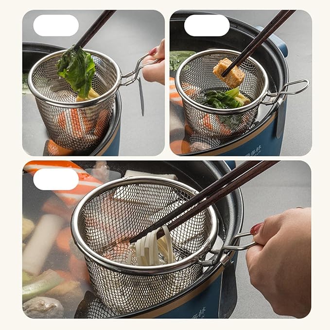 Stainless Steel Mesh Strainer Basket with Handle | Mini Wire Colander for Noodles, Dumplings, Frying & Hot Pot