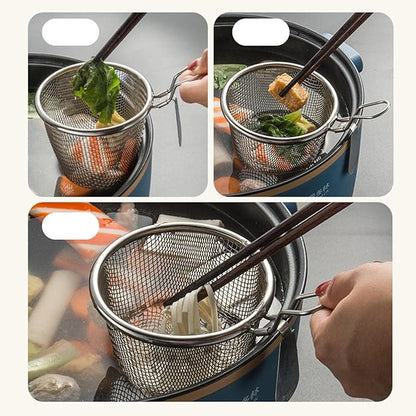 Stainless Steel Mesh Strainer Basket with Handle | Mini Wire Colander for Noodles, Dumplings, Frying & Hot Pot