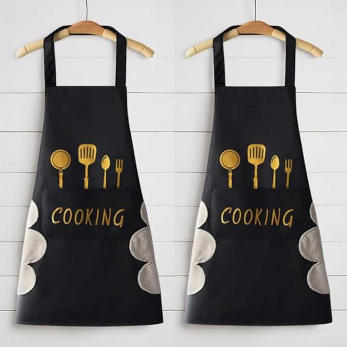 1 Pc - Kitchen Apron for Women & Men with Pocket & Side Towel | Waterproof Reusable Cooking Apron for Baking, Cooking & Dishwashing