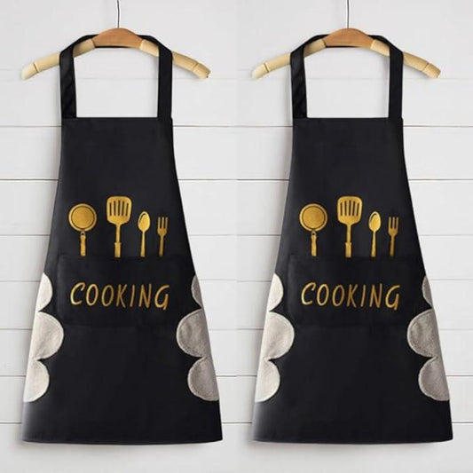 1 Pc - Kitchen Apron for Women & Men with Pocket & Side Towel | Waterproof Reusable Cooking Apron for Baking, Cooking & Dishwashing