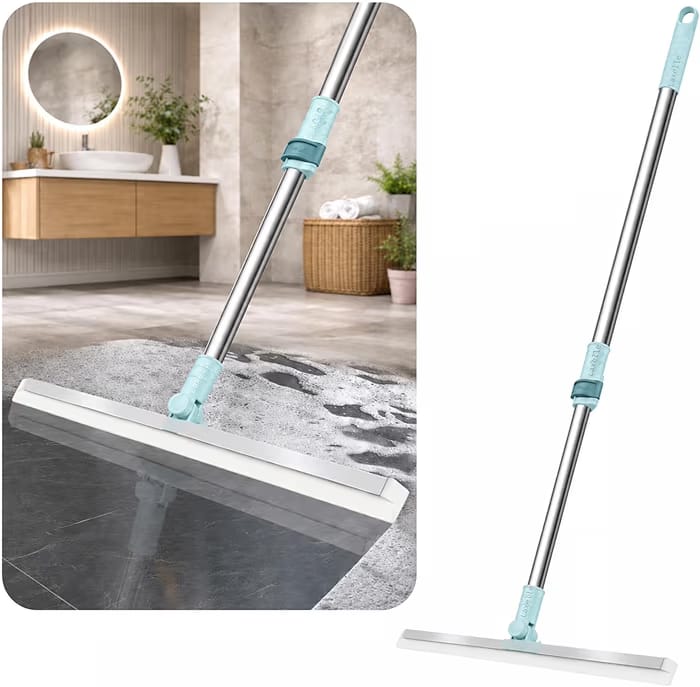 Floor Wiper with Silicone Blade | Magic Broom Water Squeegee with 180° Swivel Head & Adjustable Long Handle for Bathroom, Tiles, Marble, Glass & Floor Cleaning (Sage Green)