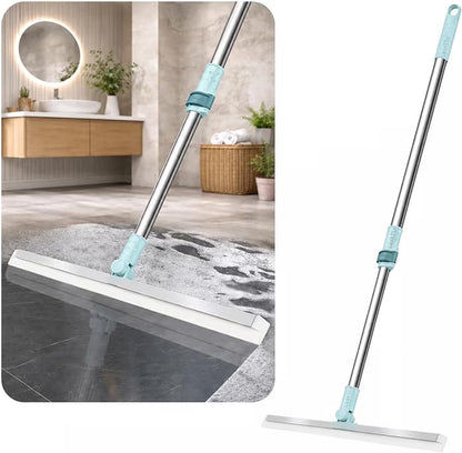 Floor Wiper with Silicone Blade | Magic Broom Water Squeegee with 180° Swivel Head & Adjustable Long Handle for Bathroom, Tiles, Marble, Glass & Floor Cleaning (Sage Green)