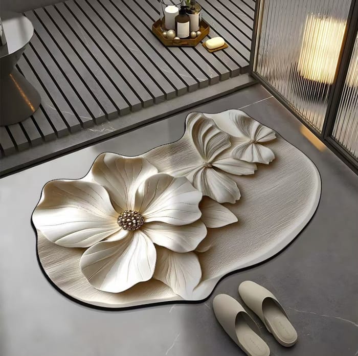 Flower Fusion 3D Floor Mat – Elegant Floral Non-Slip Rug for Living Room, Bedroom & Home Décor