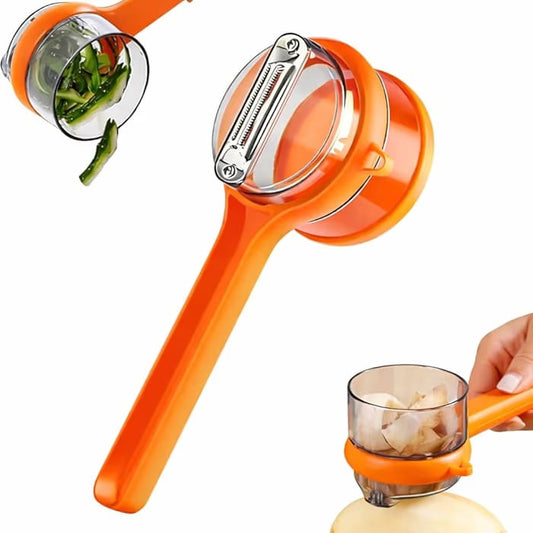 Fruit & Vegetable Peeler with Storage Box | Stainless Steel Double-Sided Blade Peeler with Container Catcher for Potato, Carrot, Apple & Cucumber (Orange)