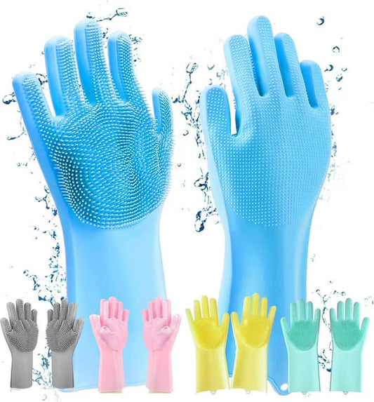 1 Pc - Magic Silicone Dish Washing Gloves | Reusable Silicone Cleaning Gloves for Kitchen, Dishwashing, Bathroom, Car Washing & Pet Grooming