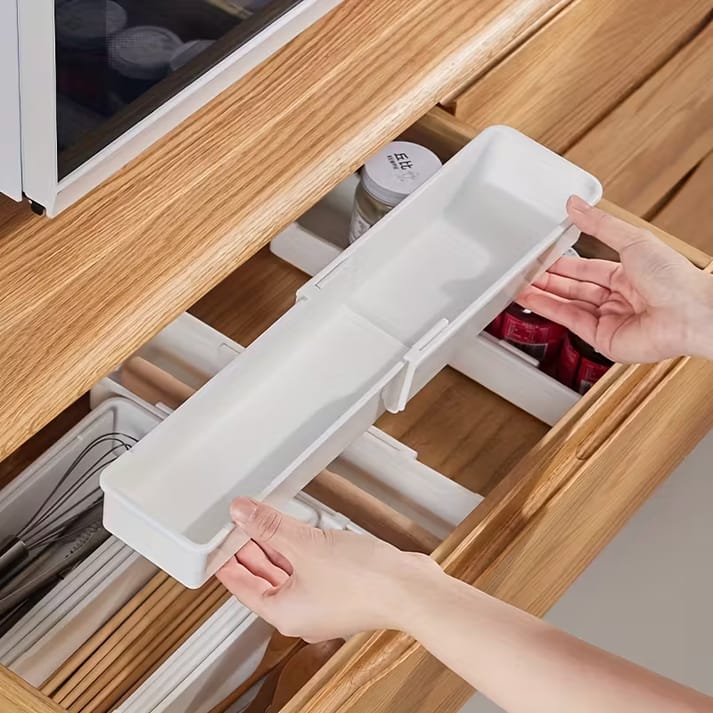 Expandable Drawer Organizer Tray – Adjustable Telescopic Cutlery & Utensil Storage Box for Kitchen, Office & Home