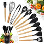 12 Pc Set - Silicone & Wooden Kitchen Utensil Set | Heat Resistant Non-Stick Cooking Tools Set for Cooking, Baking & Serving
