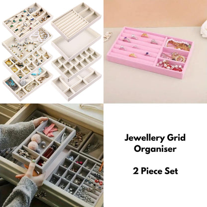 Jewelry Storage Display Trays Set of 2 Stackable Velvet Jewelry Trays Organizer for Drawer Earring Necklace Bracelet Ring Organizer